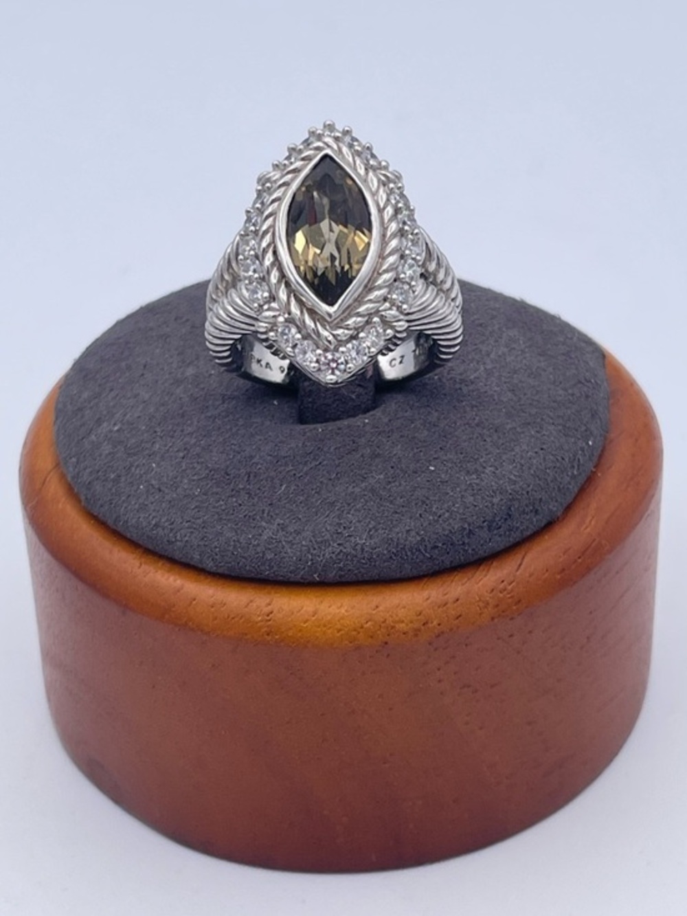 Judith Ripka Sterling Silver 925 Marquise Quartz & CZ Halo Ring Size 8 Thailand